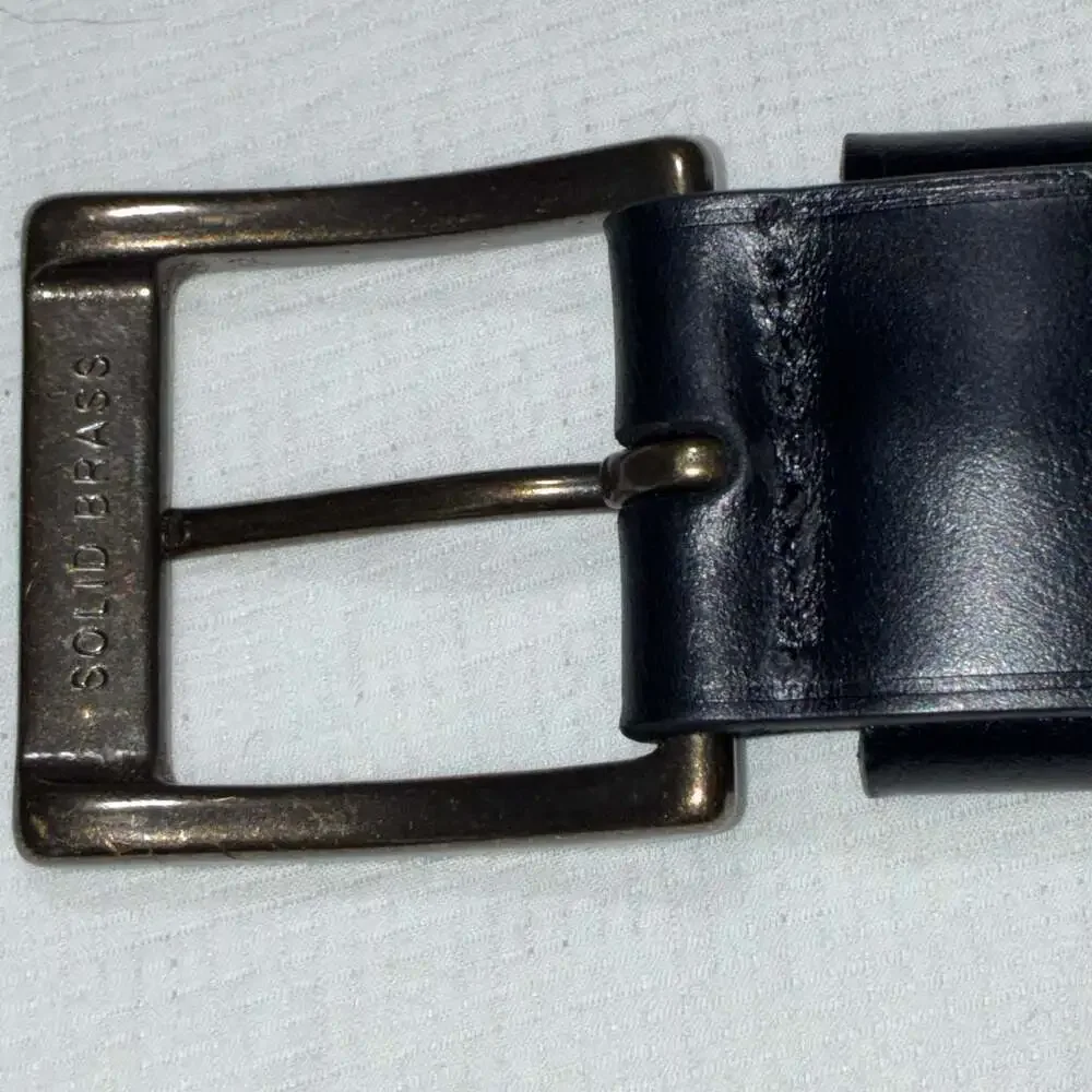 Portland Leather Goods Black Leather Belt Size 38 Solid Brass Buckle